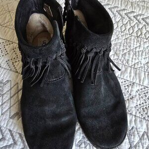 UGG Black (real) Suede Fringed Short Ankle Boots Size 11 (42) EUC